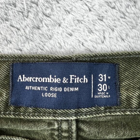 Abercrombie & Fitch Mens Carpenter Pants Olive Authentic Rigid Denim Loose 31x30 - Picture 4 of 13